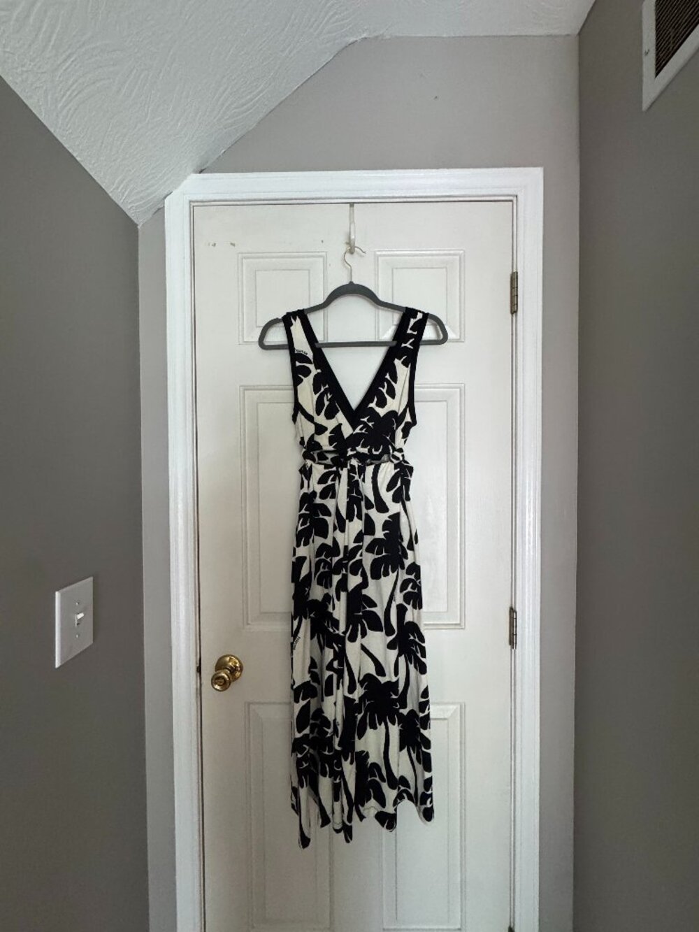NWT Farm Rio Black Cream Palm Print Midi Dress sz XSmall